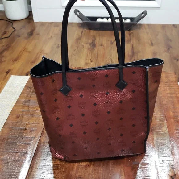 MCM Metallic Red Tote Bag And Mini with Luxurious Leather Finish